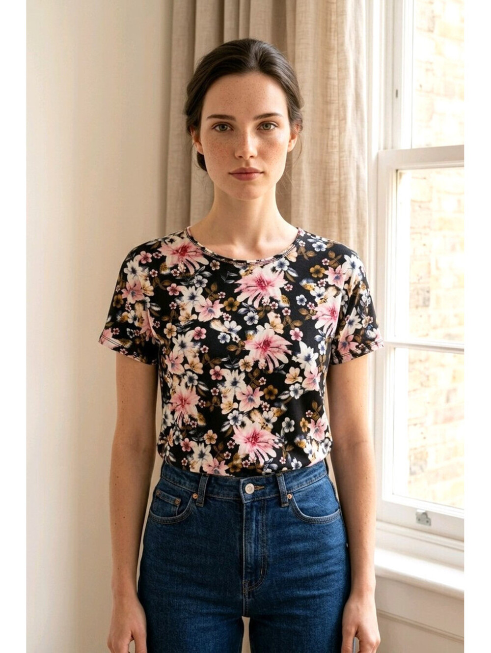 H&M Floral Jersey Top sz Medium